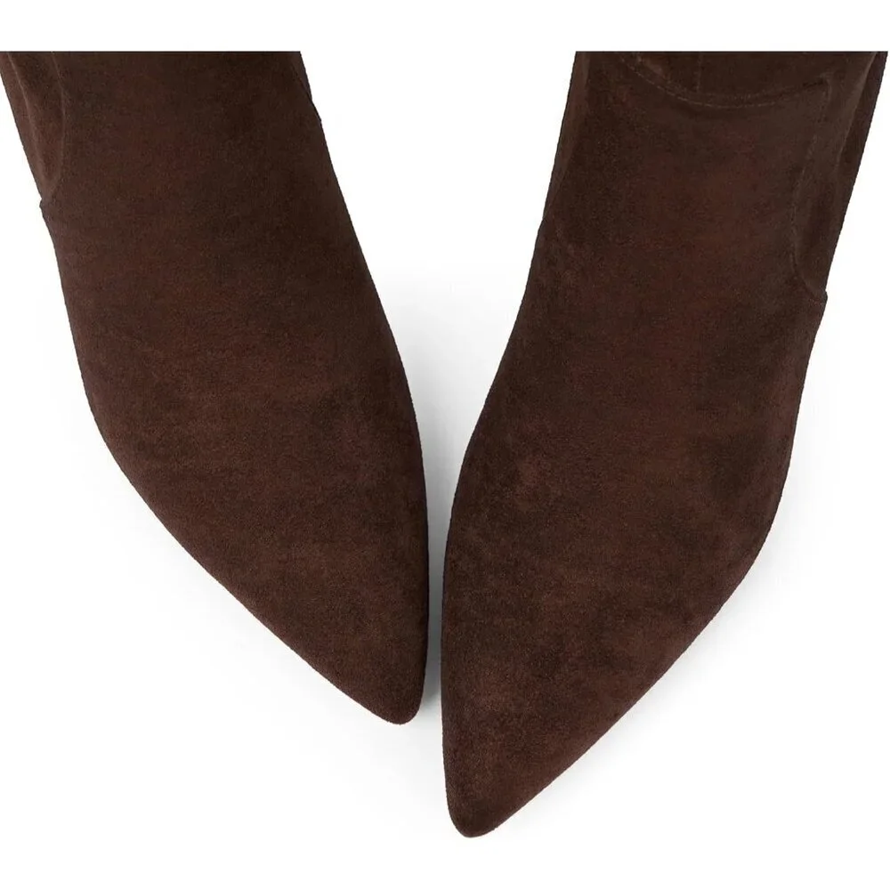 Women Chocolate Chunky Heel Pointed Toe Side Zipper Fall Dressy Comfortable Boot